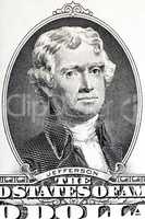 Thomas Jefferson close-up on the two U.S. dollar note.