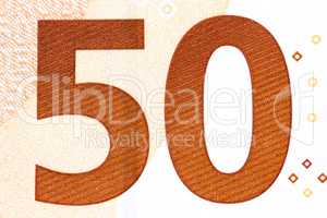 Photographed number in fifty banknote euro.