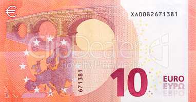 Ten euro banknote, back side.