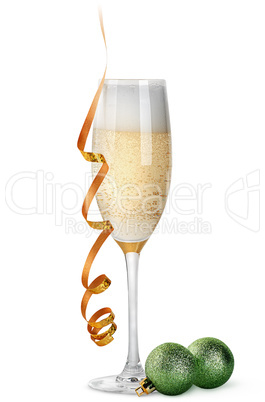 Glass of champagne and Christmas balls