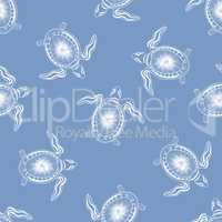 Underwater marine life pattern. Turtle animal seamess background