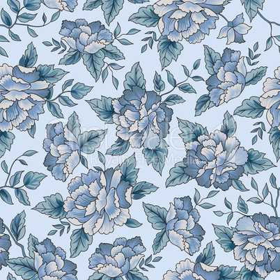 Floral seamless pattern. Blue flower background