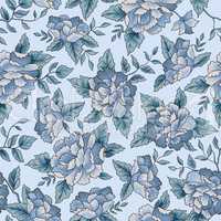 Floral seamless pattern. Blue flower background