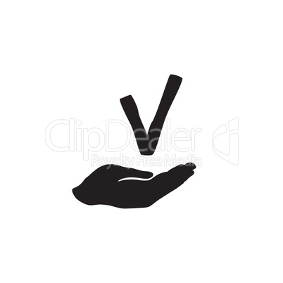Checkmark sign in hand silhouette. Check mark approved icon
