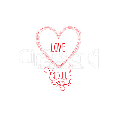 Love heart calligraphic gift card. Valentine's holiday greeting