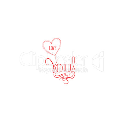 Love heart calligraphic gift card. Valentine's holiday greeting