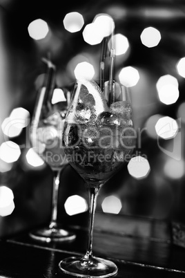 Various cocktails on the background of a colorful bokeh