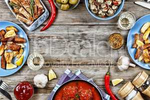 Dining table with a variety of meals