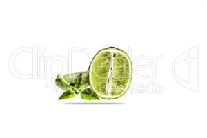 Lime. Fruit slices and mint isolated on a white background