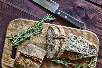 Ciabatta with rosemary. View from above