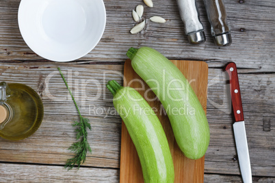Fresh zucchini on a cutting board