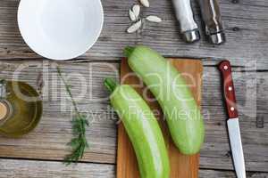 Fresh zucchini on a cutting board