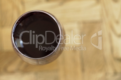 Wine in the glass. Top view, selective focus