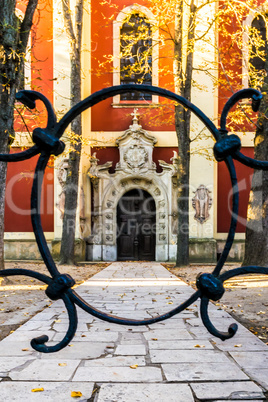 Serbian Orthodox Church facade through fence, 18th century.