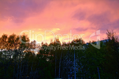 red colorful sunset in spring in Moscow