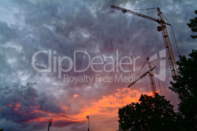 construction crane on background of evening sky