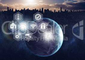 Icons interface of Internet Of Things over world city background