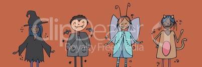 Children illustrations in Halloween costumes