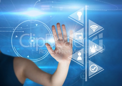 Hand touching icons interface of internet of things