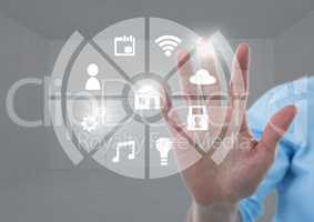 Hand touching icons interface of internet of things