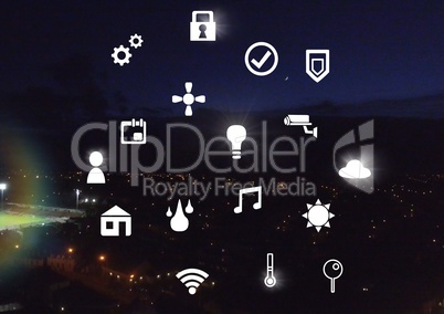 Icons interface of Internet Of Things over night city background