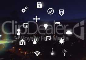 Icons interface of Internet Of Things over night city background