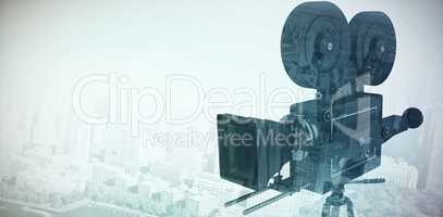Composite image of close-up of flim camera with tripod