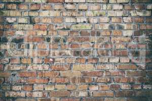 wall of red brick with a layer of gray cement