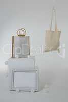 Bags and picture frame decorated with lights