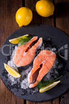 fresh raw salmon on ice