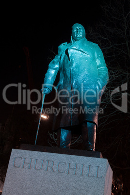 Winston Churchill Statue, Parliament Square, London at Night