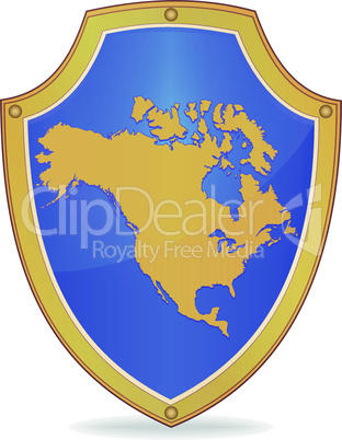 Shield with silhouette of North America