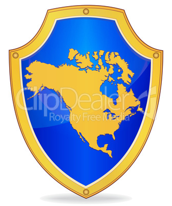 Shield with silhouette of North America