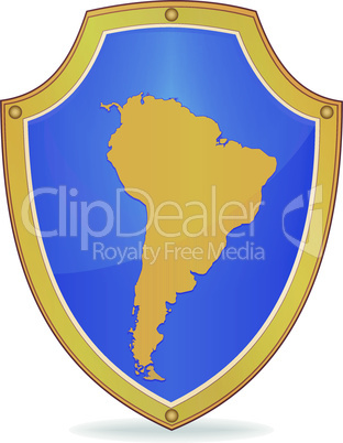 Shield with silhouette of South America