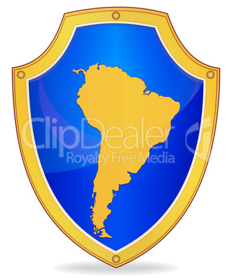 Shield with silhouette of South America