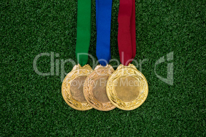 Medals on artificial grass