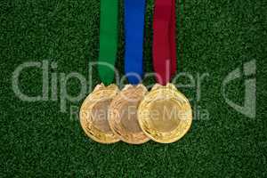Medals on artificial grass