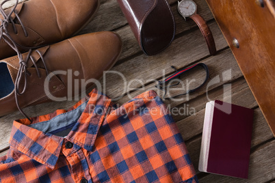 Various accessories on wooden table