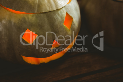 Close up of Illuminated jack o lantern during Halloween