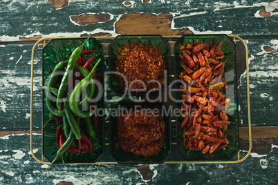 Various spices in plastic bowl