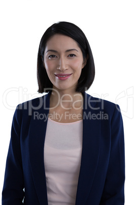 Confident businesswoman against white background