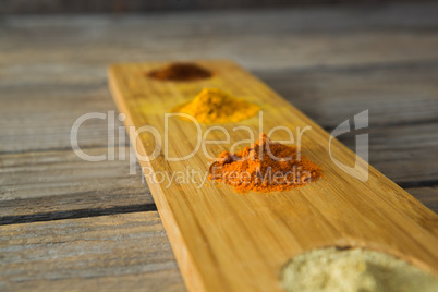 Various type of spices in wooden container
