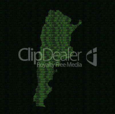 Silhouette of Argentina from binary digits