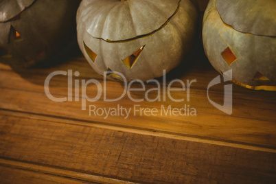 Jack o lanterns arranged during Halloween