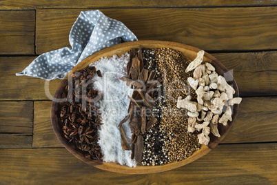 Various type spices on tray