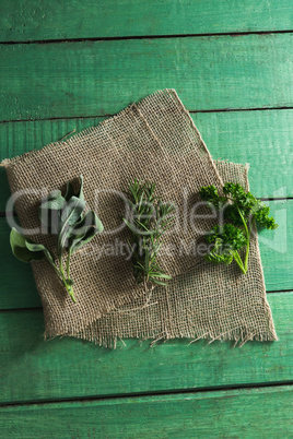 Various type of herbs on sack