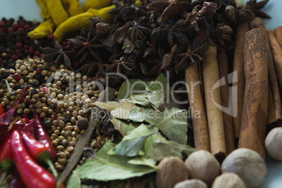 Various spices arranged in plate