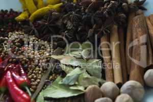 Various spices arranged in plate