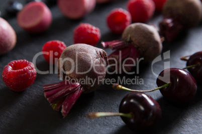 Fruits and vegetables on chopping board