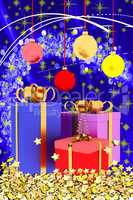 Christmas motive with parcels and glass balls, 3d illustration